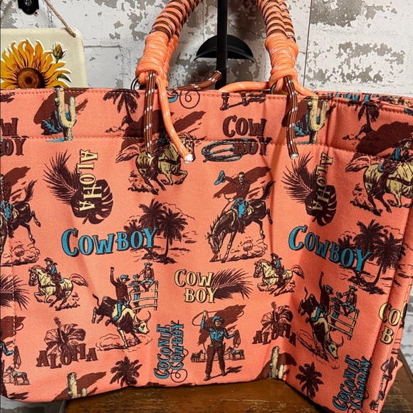 Wrangler Peach Cowboy Print Tote - Picture 2 of 2